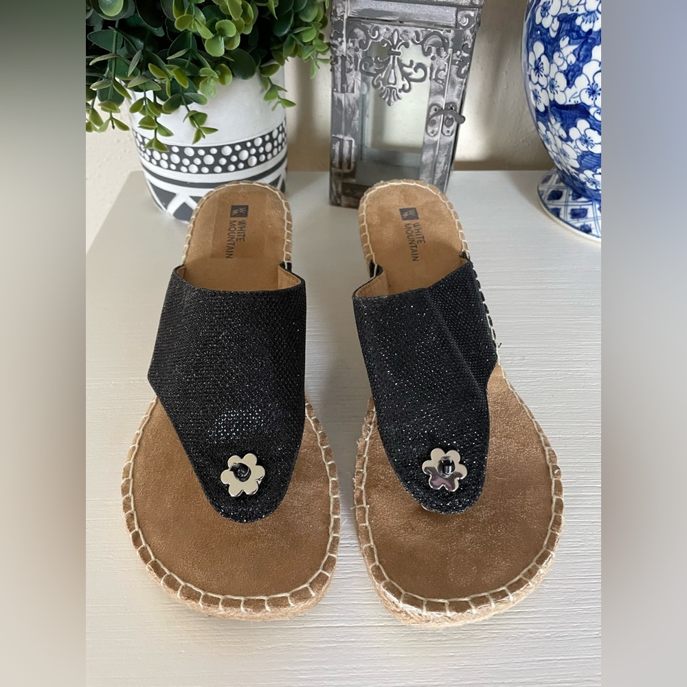 White Mountain black Sparkle Beachball Espadrille Wedge Sandal Size 9.5 Medium